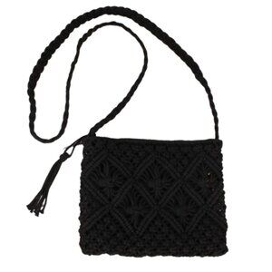 Free Spirit Weave and Tassel Crossbody, BLACK